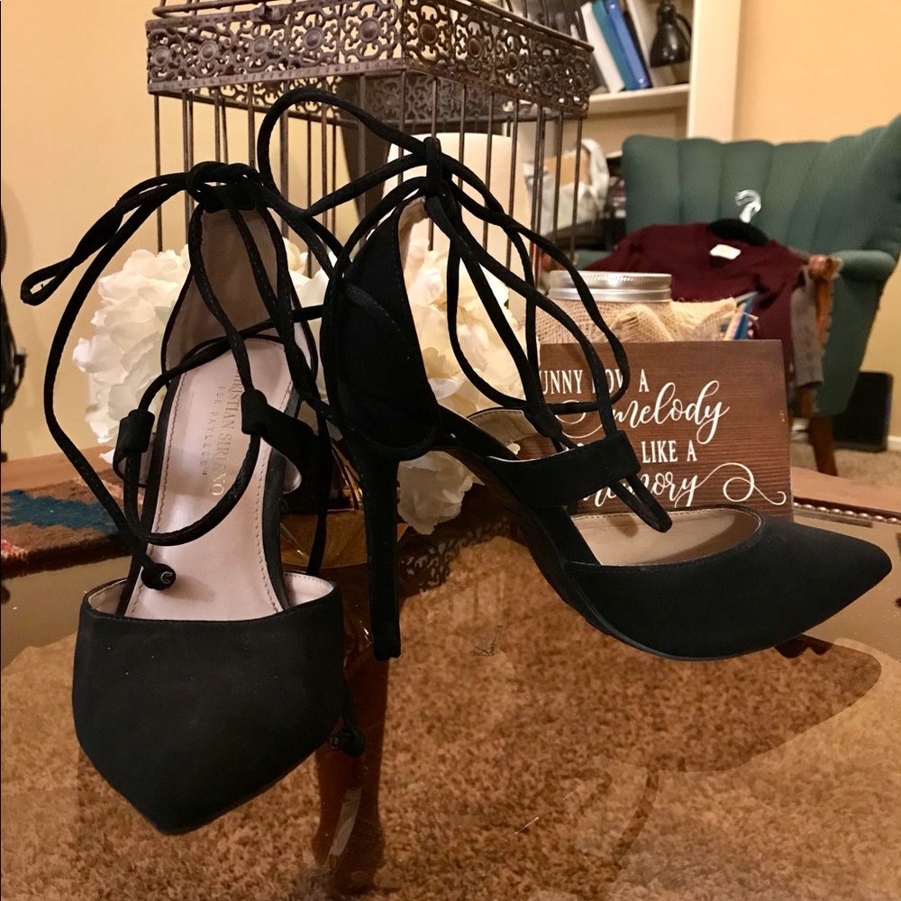 Christian Siriano Black Lace Up Pointed Pump